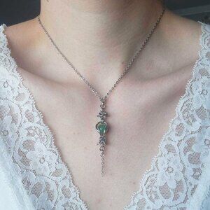 Gothic green witch chain mail necklace with a small silver chain